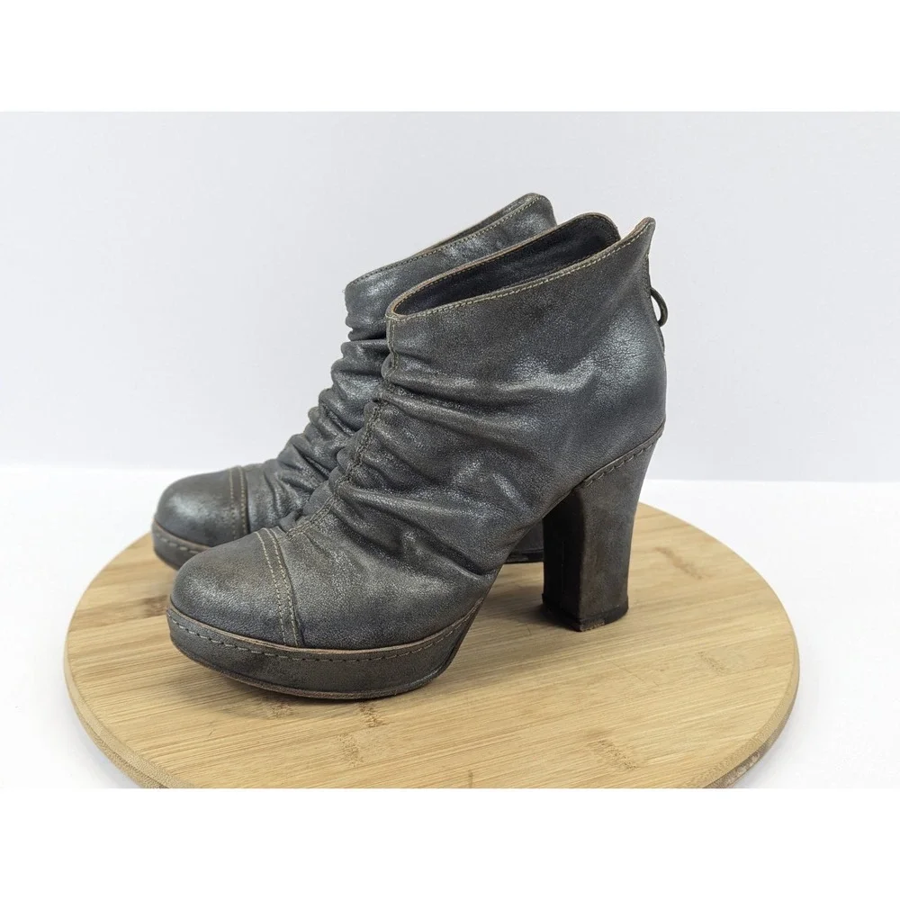 Metallic‎ Pewter Ruched Leather Woman 6 Ankle Boots FIORENTINI BAKER